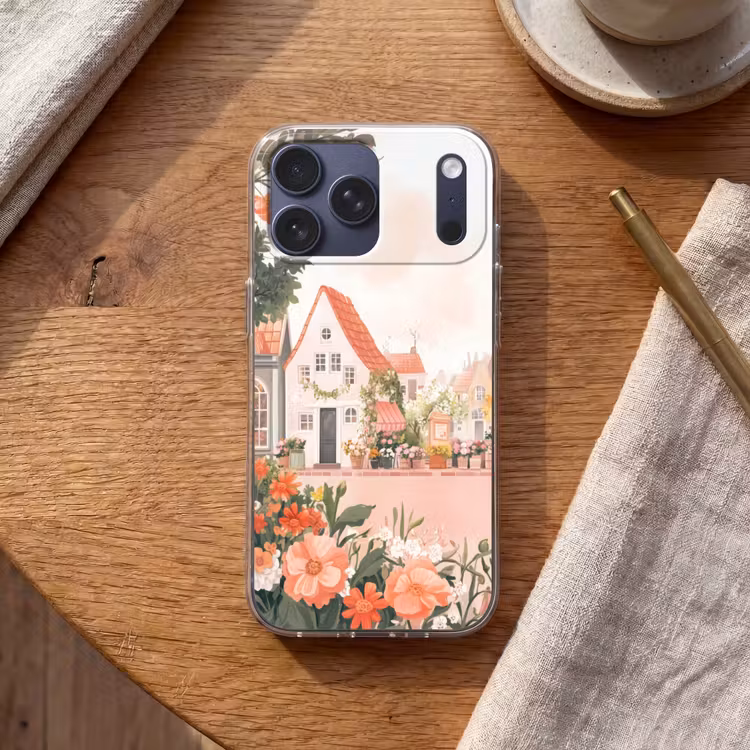 Telefoonhoesje Softcase - Bloemen - Huizen - Dorp — 2