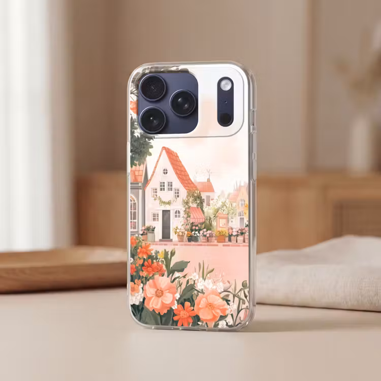 Telefoonhoesje Softcase - Bloemen - Huizen - Dorp — 3