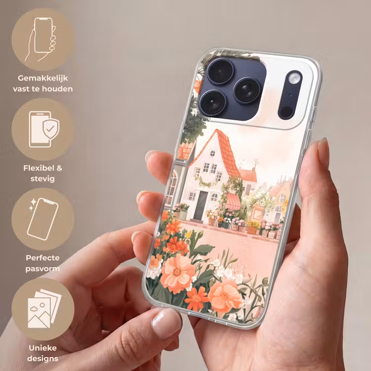 Telefoonhoesje Softcase - Bloemen - Huizen - Dorp — 4