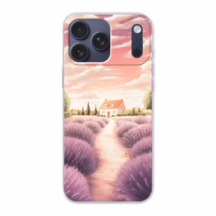 Telefoonhoesje Softcase - Lavendelveld - Huis - Paars — 1