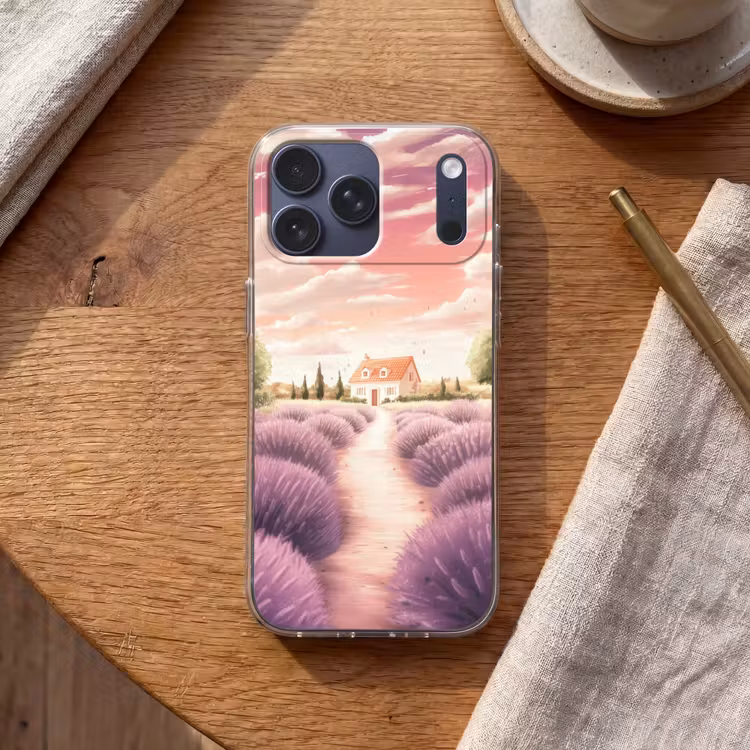 Telefoonhoesje Softcase - Lavendelveld - Huis - Paars — 2