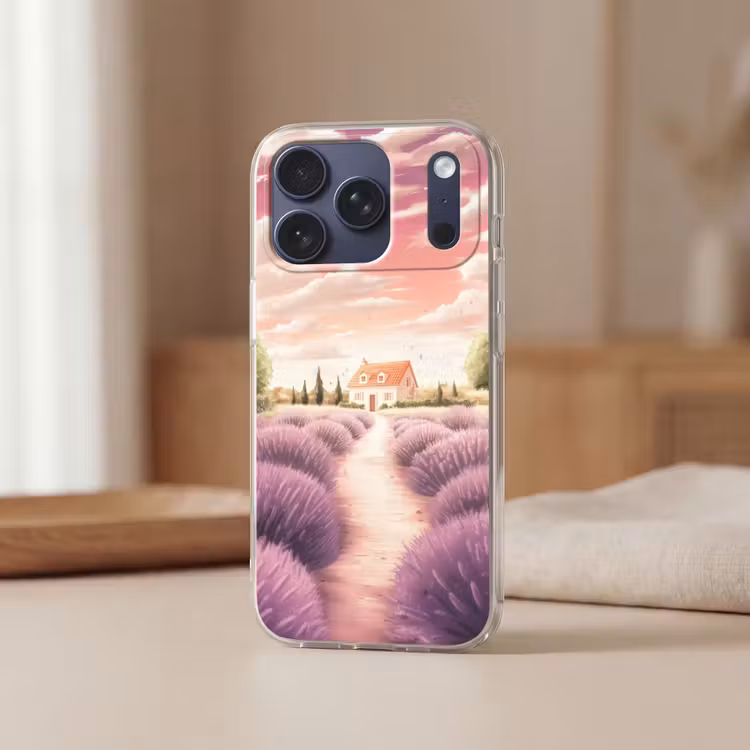 Telefoonhoesje Softcase - Lavendelveld - Huis - Paars — 3