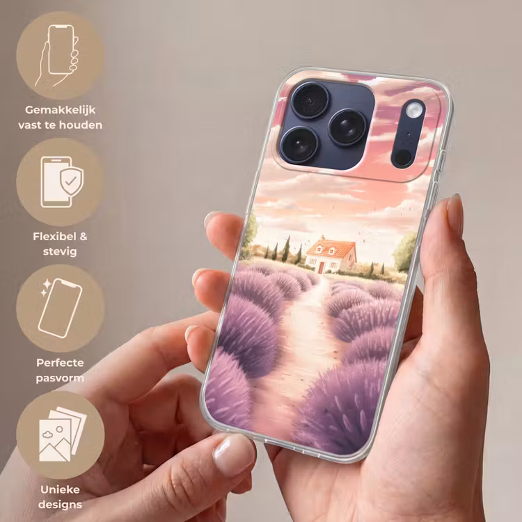 Telefoonhoesje Softcase - Lavendelveld - Huis - Paars — 4