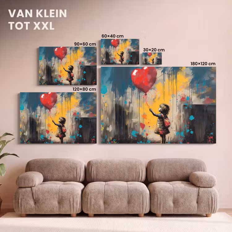 Canvas schilderij - Meisje - Ballon - Hart - Graffiti — 8
