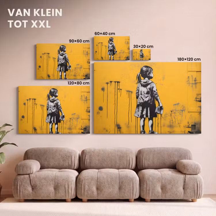 Canvas schilderij - Meisje - Boek - Gele Muur - Graffiti — 8