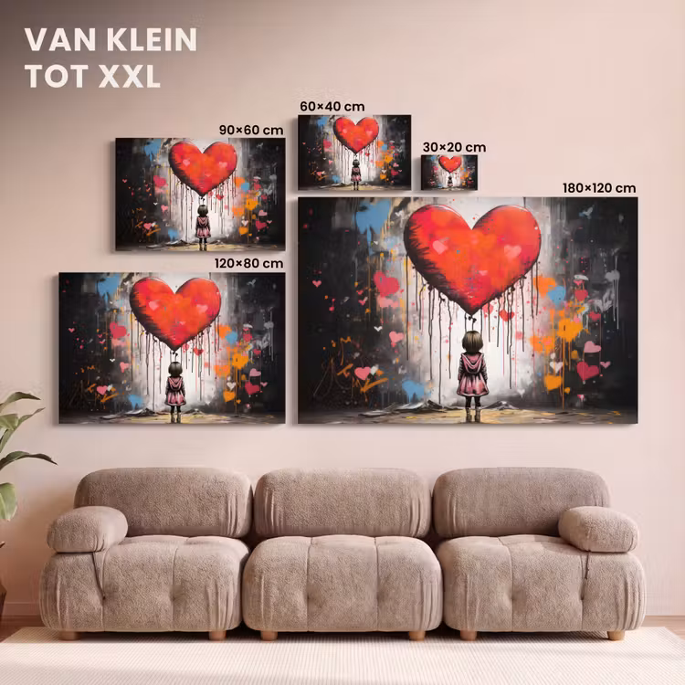 Canvas schilderij - Meisje - Hart - Graffiti - Kunst - Kleuren - Rood — 8