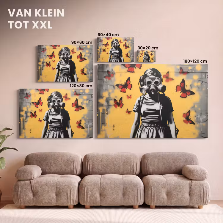 Canvas schilderij - Meisje - Gasmasker - Vlinders - Graffiti — 8
