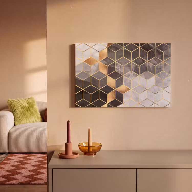 Canvas schilderij - Abstract - Kubus - Goud - Patronen - Zwart - Wit — 2
