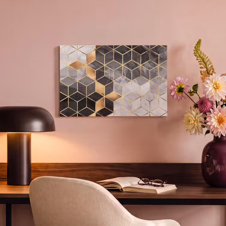 Canvas schilderij - Abstract - Kubus - Goud - Patronen - Zwart - Wit — 6
