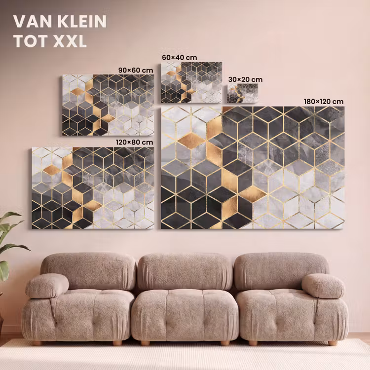 Canvas schilderij - Abstract - Kubus - Goud - Patronen - Zwart - Wit — 8