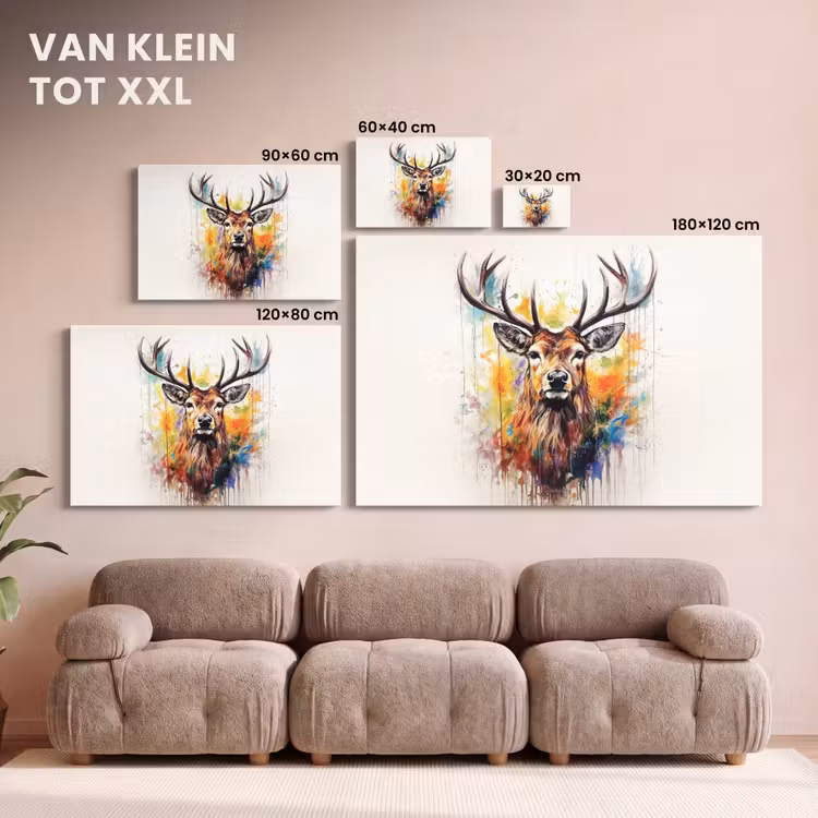 Canvas schilderij - Hert - Ree - Gewei - Kunst - Verf - Dier - Kleurrijk — 8