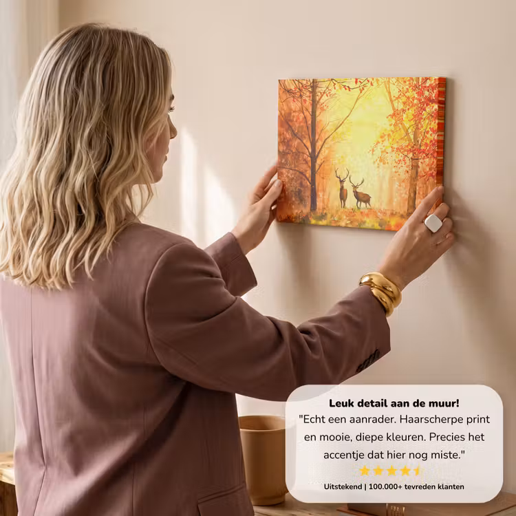Canvas schilderij - Natuur - Olieverf - Hert - Dieren - Herfst - Oranje — 3