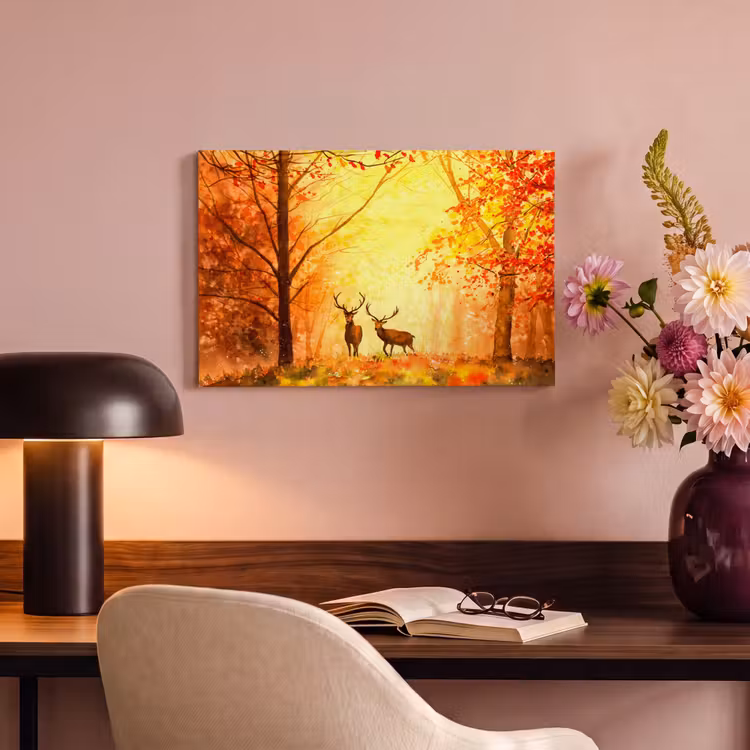Canvas schilderij - Natuur - Olieverf - Hert - Dieren - Herfst - Oranje — 6
