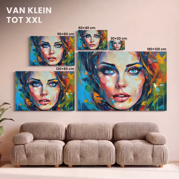 Canvas schilderij - Gezicht - Vrouw - Olieverf - Kleurrijk - Kunst — 8