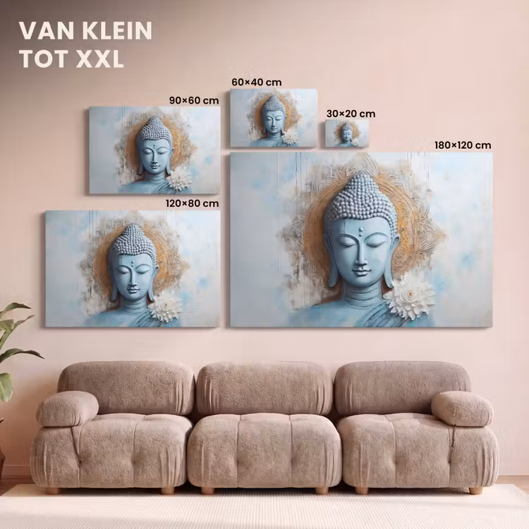Canvas schilderij - Boeddha - Beeld - Blauw - Bruin - Bloem — 8