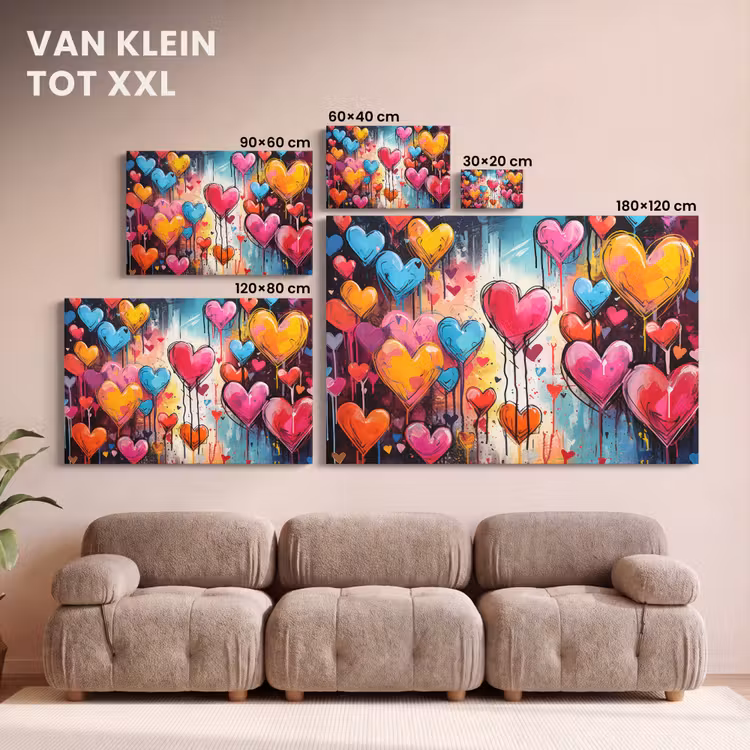 Canvas schilderij - Hartjes - Kleuren - Kunst - Liefde — 8