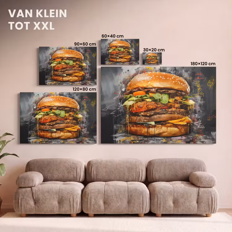 Canvas schilderij - Burger - Eten - Kunst - Grijs - Graffiti — 8