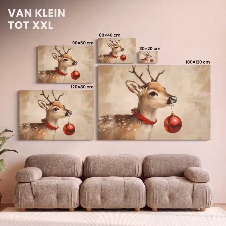 Canvas schilderij - Kerst - Hert - Gewei - Kerstbal - Rendier — 8