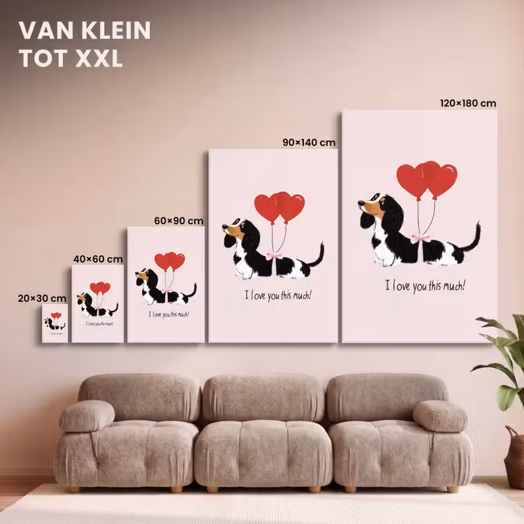 Canvas schilderij - Hond - Teckel - Valentijn - Love — 8