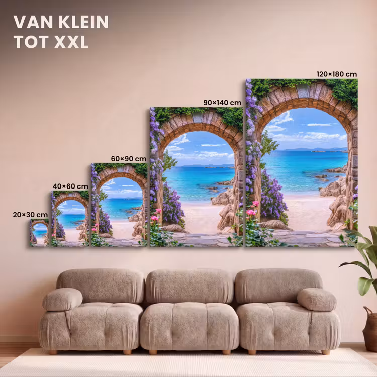 Canvas schilderij - Doorkijk - Poort - Zee - Strand - Rotsen — 8