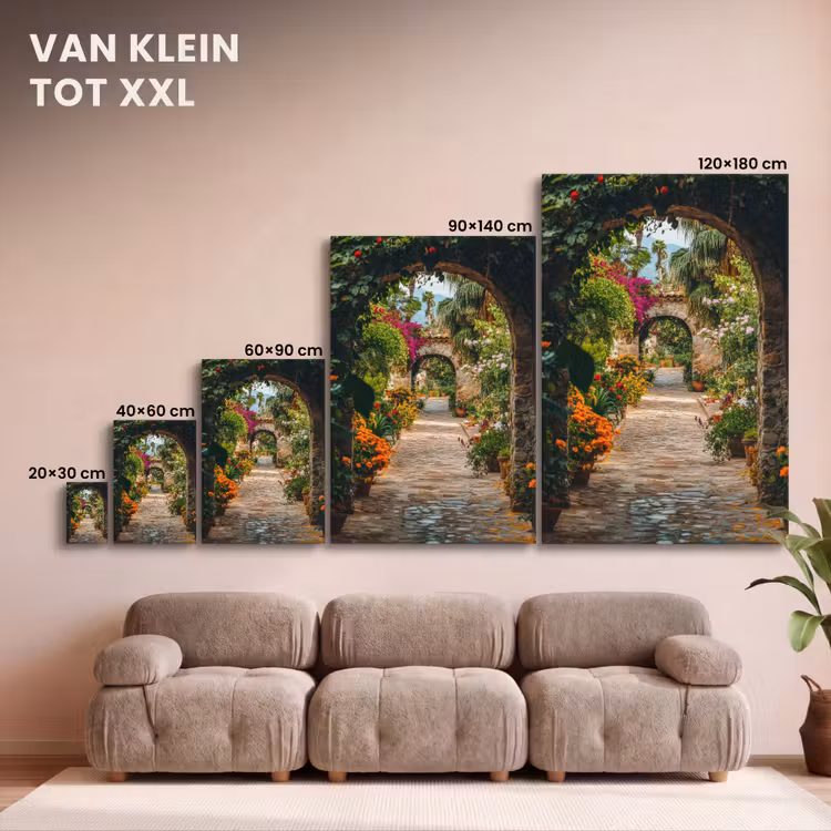 Canvas schilderij - Doorkijk - Bloemen - Poort - Stenen — 8