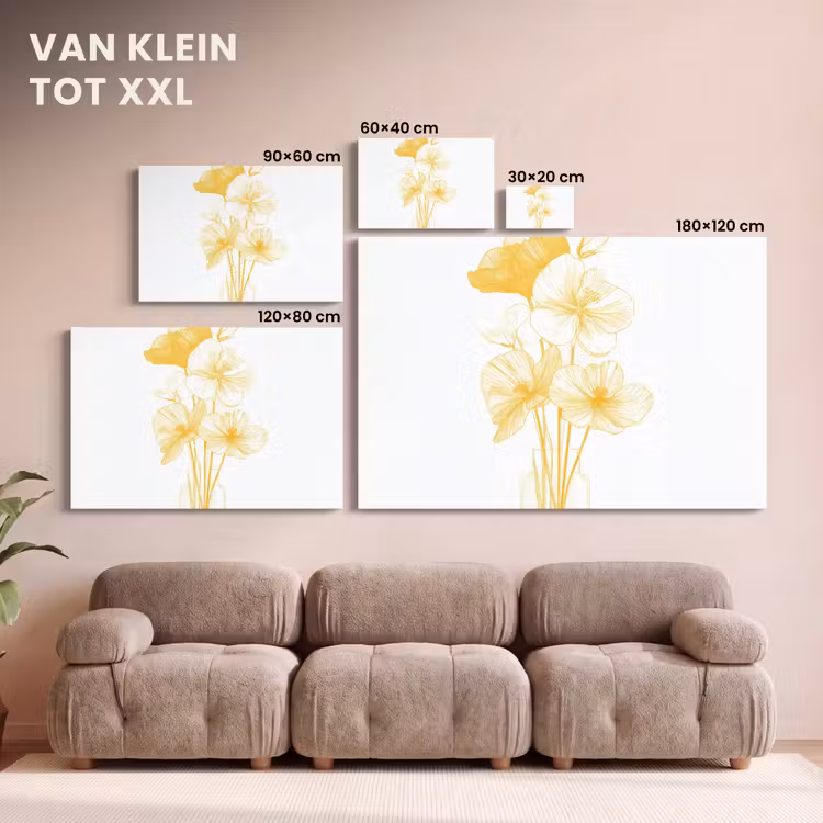 Canvas schilderij - Lijntekening - Bloemen - Geel - Vaas — 8