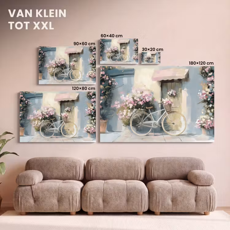 Canvas schilderij - Fiets - Pastelkleuren - Bloemen — 8