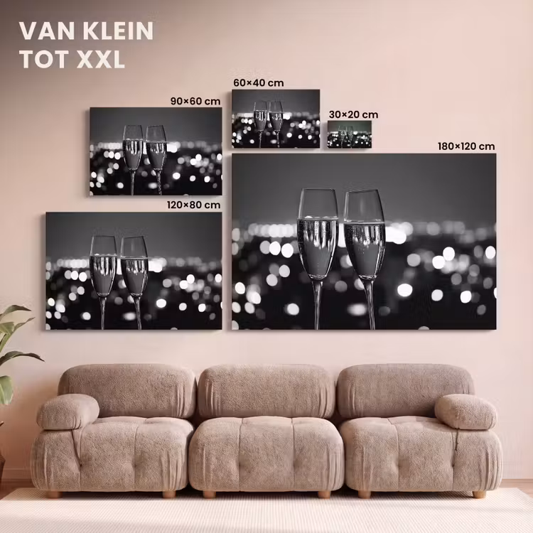 Canvas schilderij - Bubbels - Proosten - Champagneglazen - Stadslichten — 8