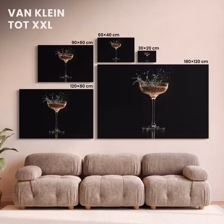 Canvas schilderij - Cocktail - Zwart - Spetters - Glas — 8