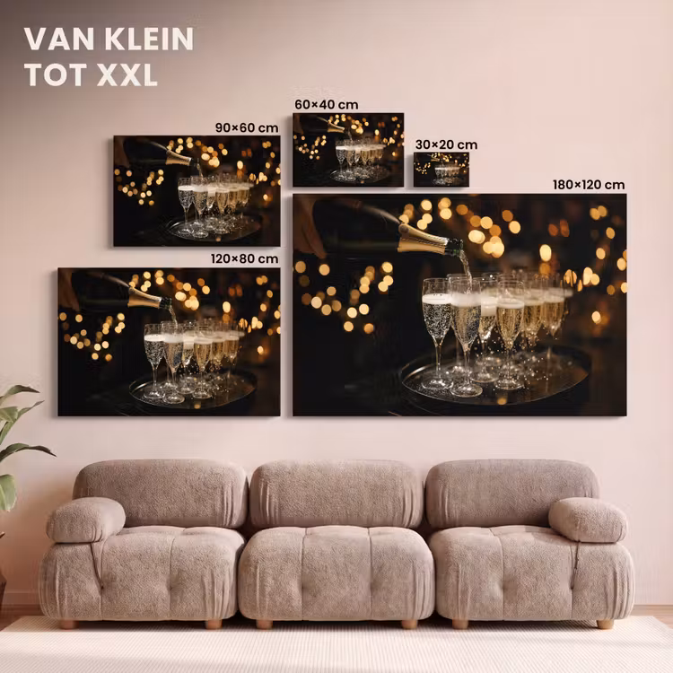 Canvas schilderij - Lichtjes - Champagne - Glazen — 8