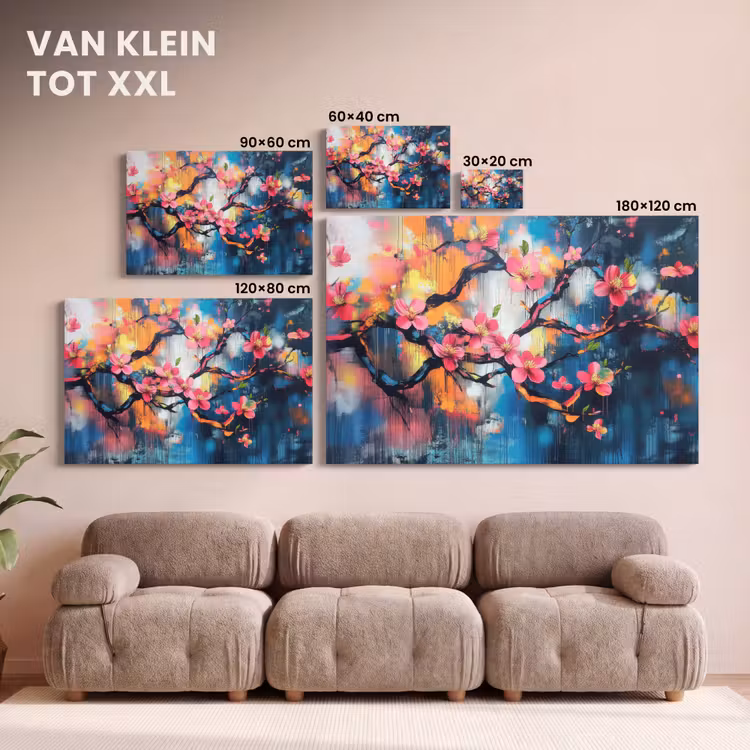 Canvas schilderij - Bloemen - Tak - Artistiek - Roze — 8