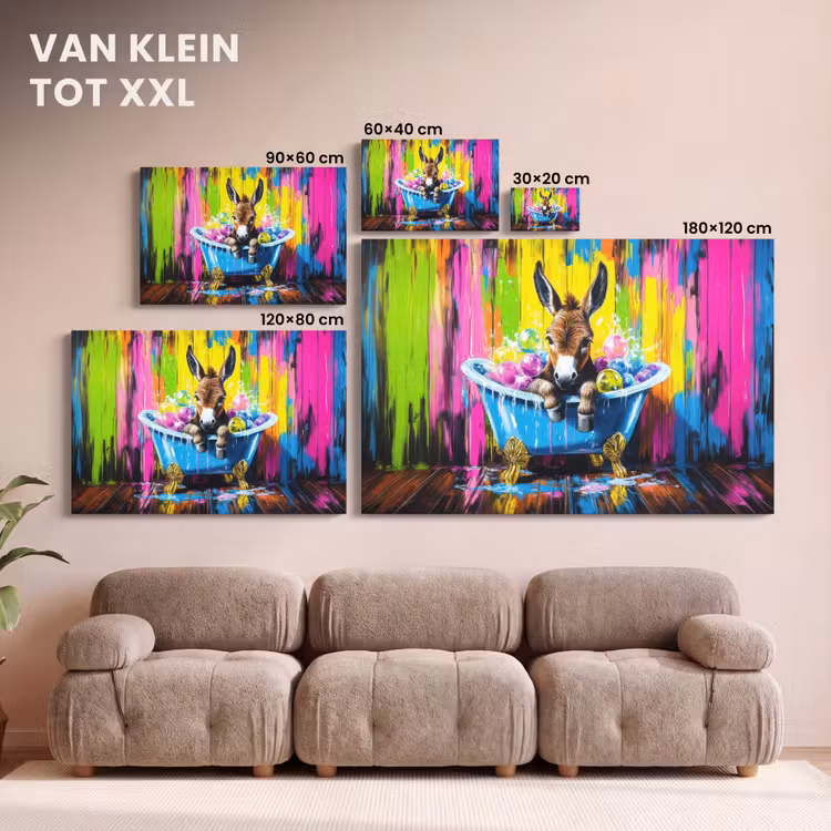 Canvas schilderij - Ezel - Badkuip - Roze - Schuim — 8