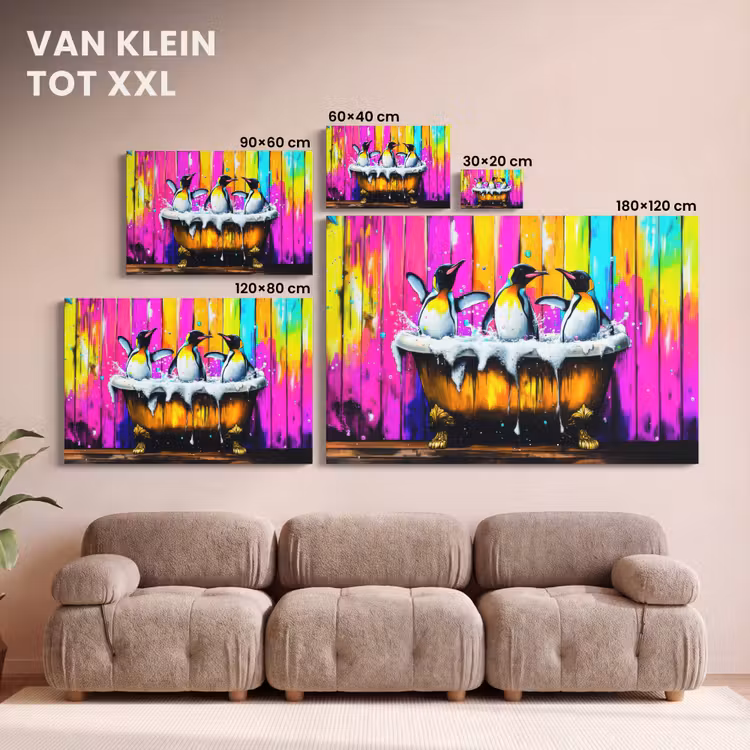 Canvas schilderij - Pinguïns - Badkuip - Kleurrijk - Schuim — 8