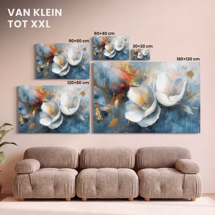 Canvas schilderij - Bloemen - Wit - Goud - Kunst - Abstract — 8