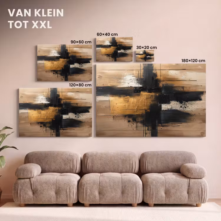 Canvas schilderij - Goud - Kunst - Modern - Zwart - Beige — 8