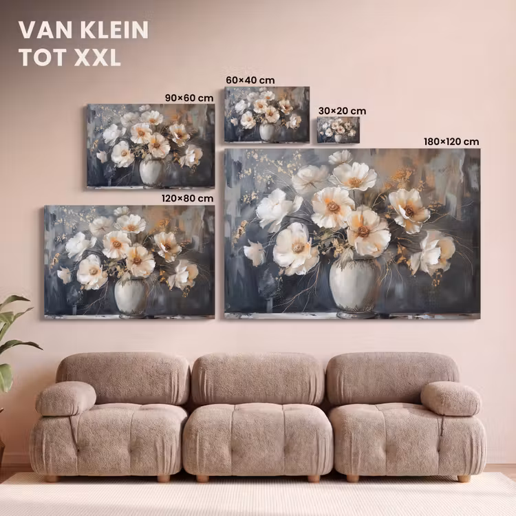 Canvas schilderij - Bloemen - Wit - Vaas - Modern — 8