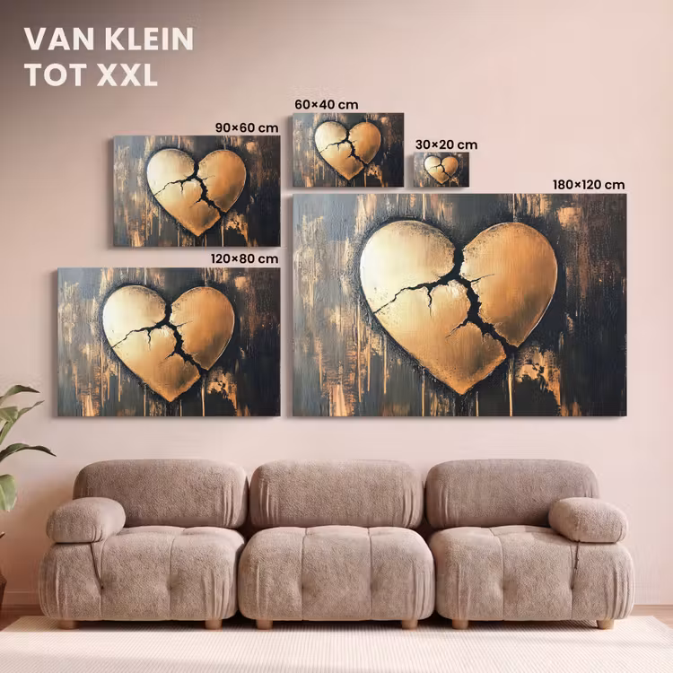 Canvas schilderij - Gebroken hart - Goud - Houtlook - Liefde — 8