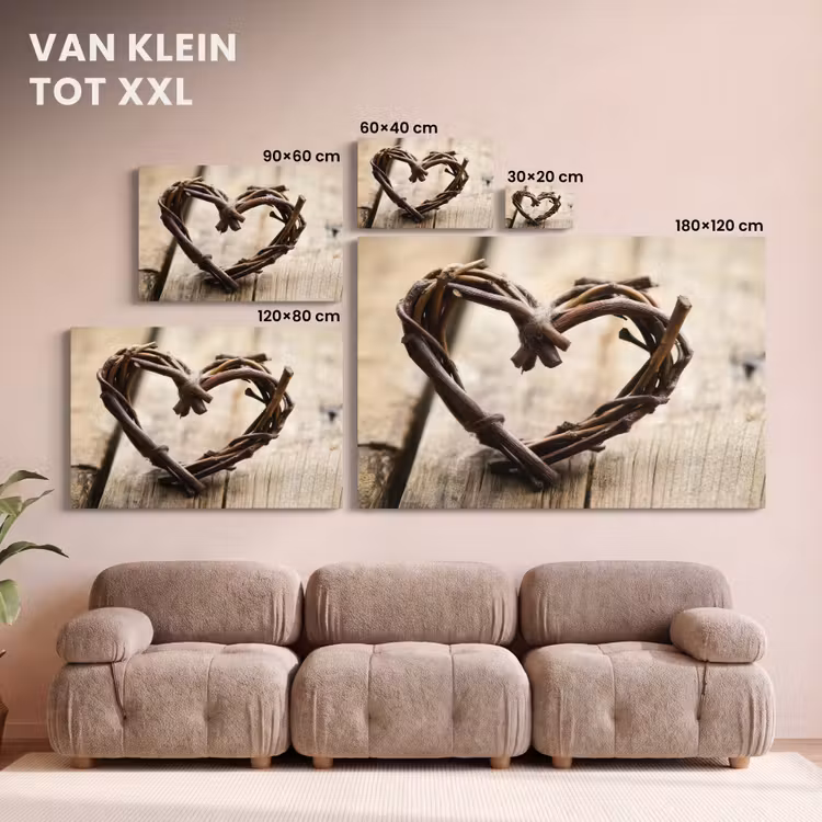 Canvas schilderij - Hart - Hout - Natuur - Takken - Bruin — 8