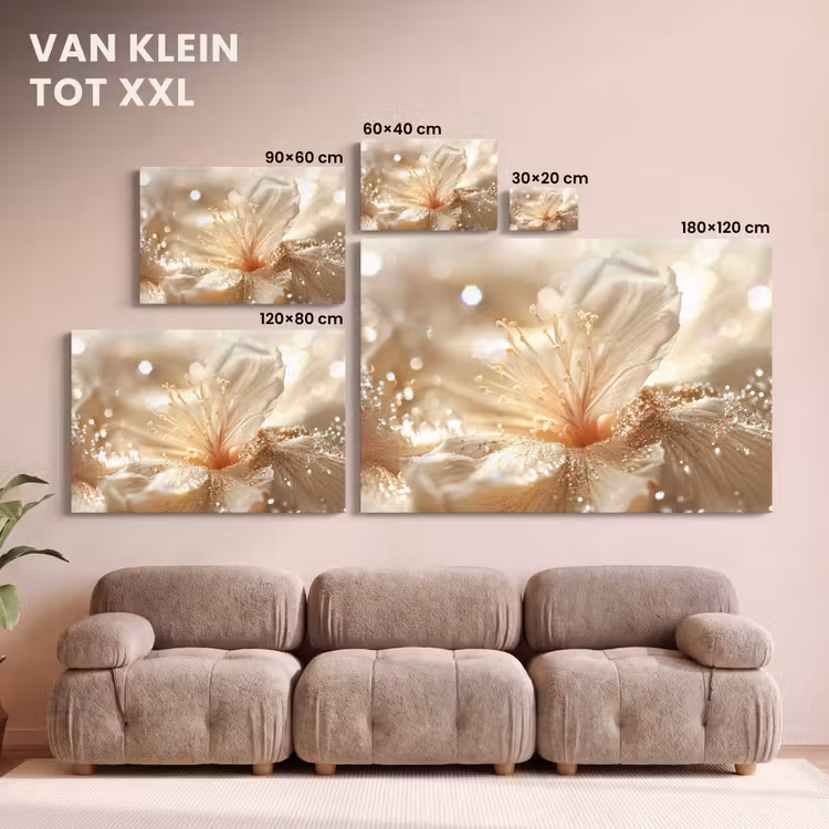 Canvas schilderij - Bloem - Wit - Glitter - Goud - Modern — 8
