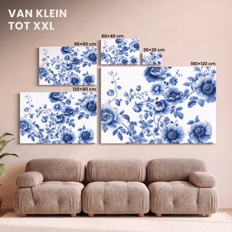 Canvas schilderij - Bloemen - Delfts blauw - Kunst - Wit — 8