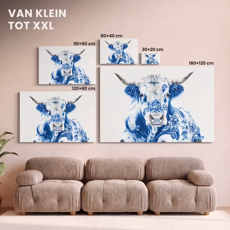Canvas schilderij - Koe - Delfts blauw - Bloemen - Kunst — 8