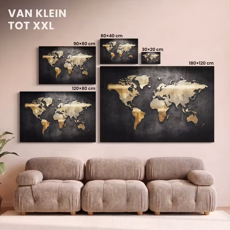 Canvas schilderij - Wereldkaart - Goud - Aarde — 8