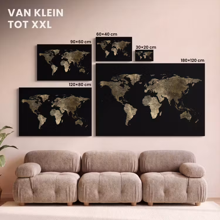 Canvas schilderij - Wereldkaart - Goud - Zwart - Aarde - Luxe — 8
