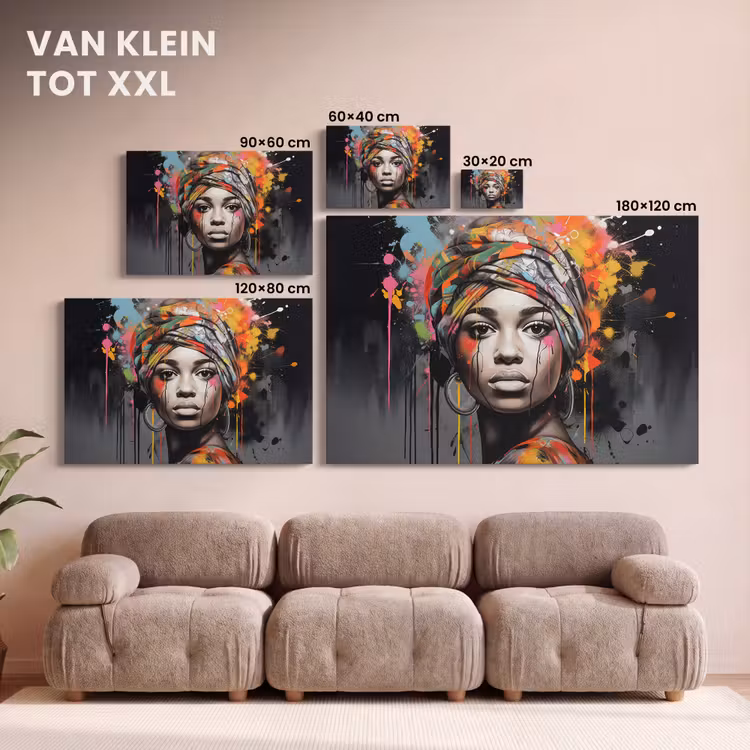 Canvas schilderij - Vrouw - Hoofddoek - Graffiti - Zwart — 8