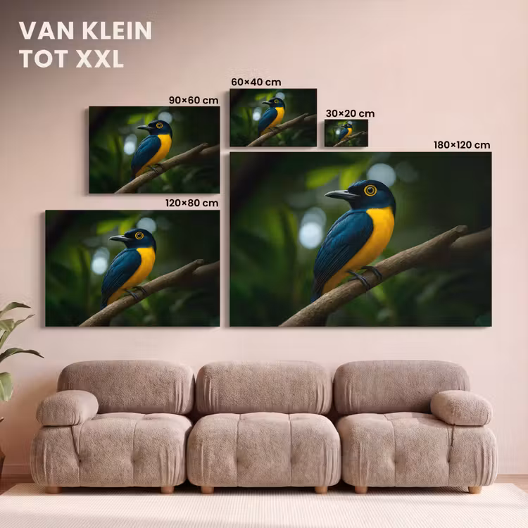 Canvas schilderij - Vogel - Tak - Geel - Bladeren — 8