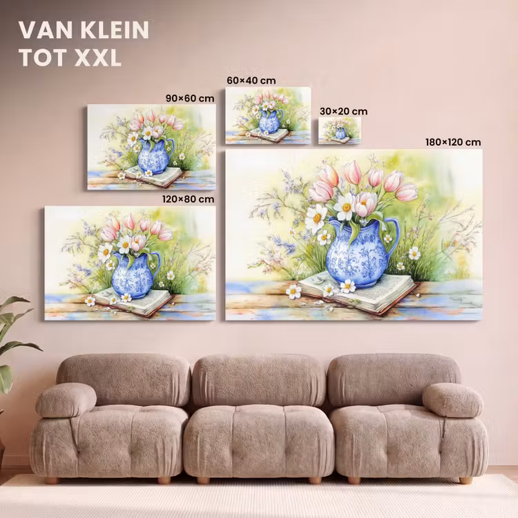 Canvas schilderij - Vaas - Delftsblauw - Madeliefjes — 8