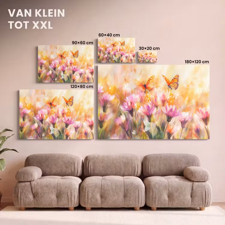 Canvas schilderij - Vlinders - Oranje - Bloemen — 8