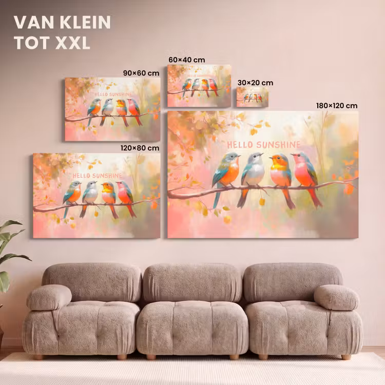Canvas schilderij - Vogels - Tak - Quote - Roze — 8