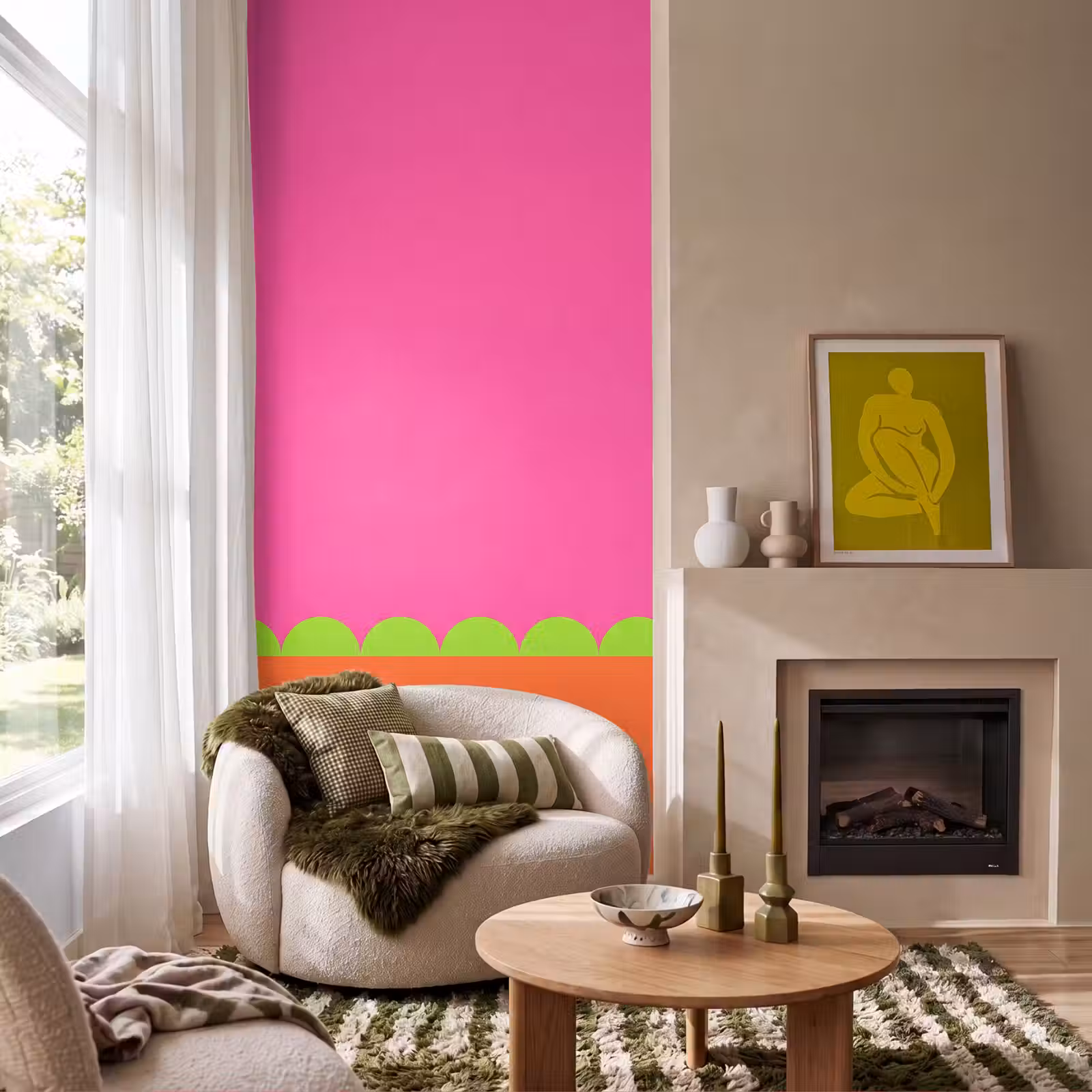 Behang - Abstract - Geometrisch - Kleurblokken - Roze - Oranje — 1
