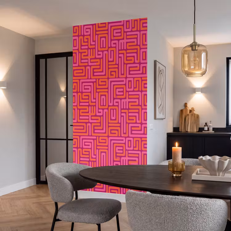 Behang - Abstract - Patroon - Lijnen - Roze - Oranje — 5